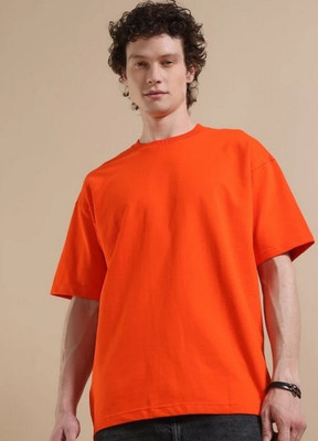 oxl Solid Men Round Neck Orange T-Shirt