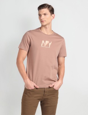 Arrow Newyork Printed Men Round Neck Pink T-Shirt