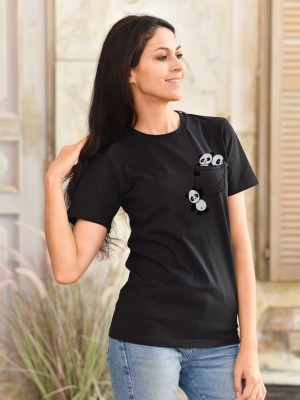 GFASHION Printed Women Round Neck Black T-Shirt