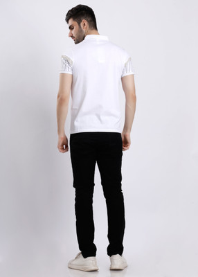 HIGHTRIBE Printed Men Polo Neck White T-Shirt