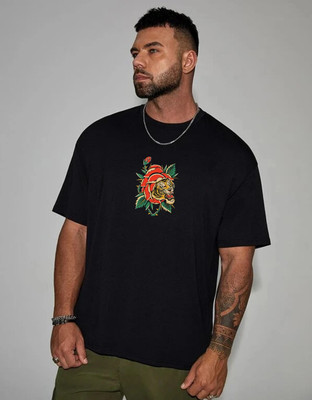 Veirdo Printed Men Round Neck Black T-Shirt