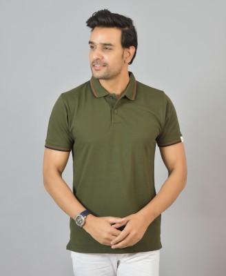 Arbour Solid Men Polo Neck Green T-Shirt