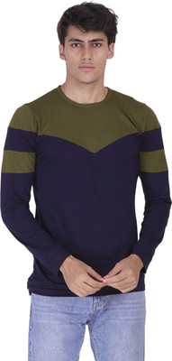 Styvibe Colorblock Men Round Neck Dark Blue, Dark Green T-Shirt