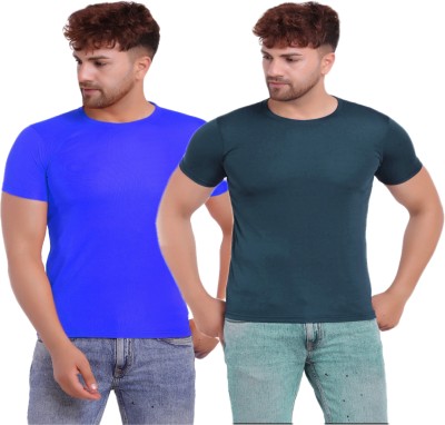 KASPY Solid Men Round Neck Dark Blue, Blue T-Shirt