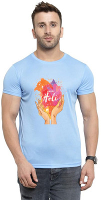 LuvCare Printed Men Round Neck Blue T-Shirt