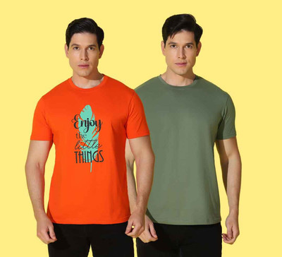 WOOSTRO Printed, Solid Men Round Neck Multicolor T-Shirt