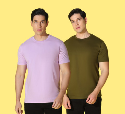 WOOSTRO Solid Men Round Neck Multicolor T-Shirt