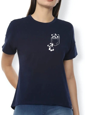 Nilan Tees Wear Printed Women Round Neck Navy Blue T-Shirt