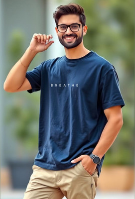 UrGear Printed Men Round Neck Navy Blue T-Shirt