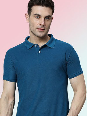 SINDHIGARMENT Solid Men Polo Neck Blue T-Shirt