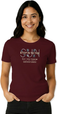 Morrio Typography Women Round Neck Maroon T-Shirt