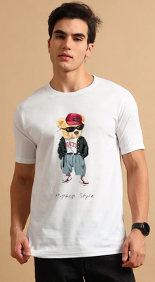 Aditi Fashion Printed, Typography Men Round Neck White T-Shirt