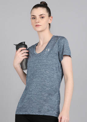 UNDER ARMOUR Self Design Women V Neck Grey T-Shirt