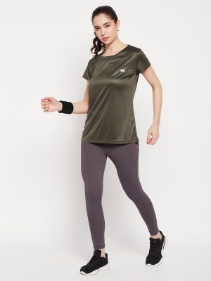 Clovia Solid Women Round Neck Green T-Shirt