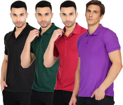 YUALIN CREATION Solid Men Polo Neck Multicolor T-Shirt
