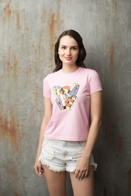 Gin n Rum Graphic Print Women Round Neck Pink T-Shirt