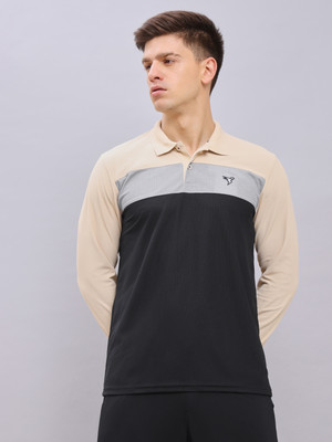 TECHNOSPORT Colorblock Men Polo Neck Brown T-Shirt