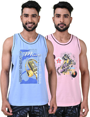 COLORS by Rupa Frontline Graphic Print Men Round Neck Blue, Pink T-Shirt