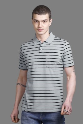 GODFREY Striped Men Polo Neck Grey T-Shirt