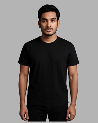 Imaginatives Solid Men Round Neck Black T-Shirt