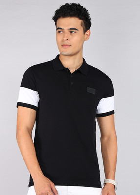 United Colors of Benetton Solid Men Polo Neck Black T-Shirt