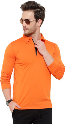 Jaskart Solid Men Polo Neck Orange T-Shirt