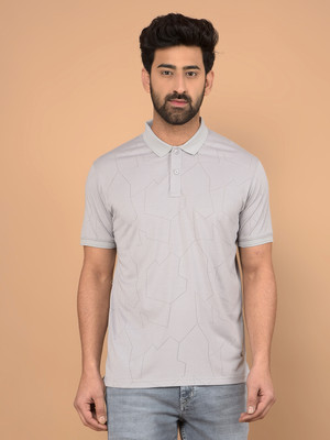 CRIMSOUNE CLUB Self Design Men Polo Neck Grey T-Shirt