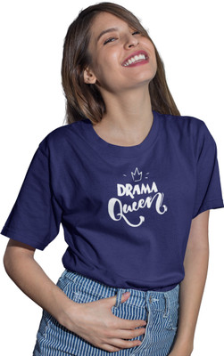 dreamkarts Printed Women Round Neck Navy Blue T-Shirt
