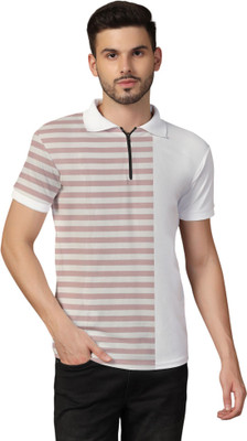 tfurnish Striped Men Polo Neck Pink T-Shirt