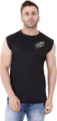 Lawful Casual Printed Men Round Neck Black T-Shirt