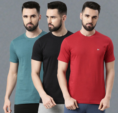 Force NXT Solid Men Round Neck Red, Black, Green T-Shirt