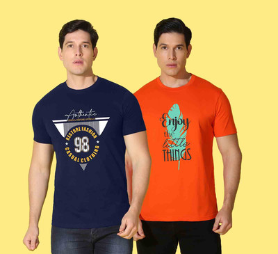 WOOSTRO Printed Men Round Neck Multicolor T-Shirt