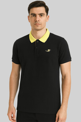 Sportz Fit Solid Men Polo Neck Black T-Shirt