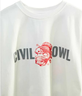 Civilowl Printed Men Round Neck White T-Shirt