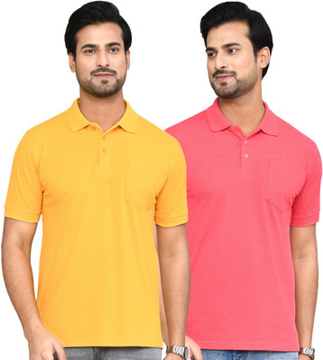 RAPL BHARAT Solid Men Polo Neck Yellow, Pink T-Shirt