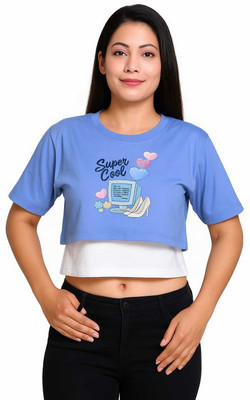 SHEHZADI ONLINE Graphic Print Women Round Neck Black, White T-Shirt