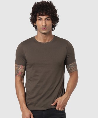 JACK & JONES Solid Men Round Neck Brown T-Shirt