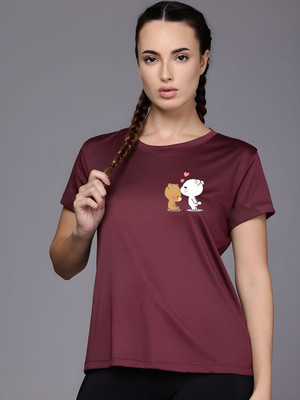 SZN Graphic Print Women Round Neck Maroon T-Shirt