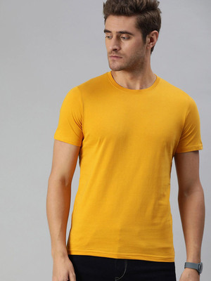 RULEDBYSUN Solid Men Round Neck Yellow T-Shirt