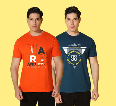 WOOSTRO Printed Men Round Neck Multicolor T-Shirt