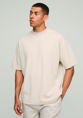 FURRR Self Design Men Round Neck Beige T-Shirt