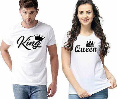 Helenter Printed Couple Round Neck White T-Shirt