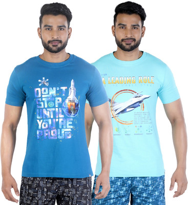 COLORS by Rupa Frontline Graphic Print Men Round Neck Blue, Light Blue T-Shirt