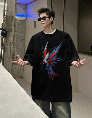 TowLine Printed Men Round Neck Black T-Shirt