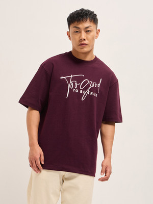 THE BEAR HOUSE Graphic Print Men Crew Neck Maroon T-Shirt
