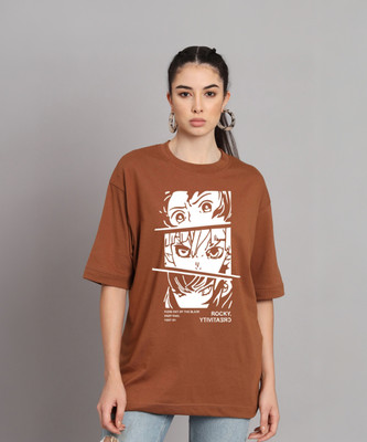 IMSA MODA Printed Women Round Neck Brown T-Shirt