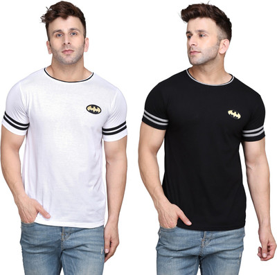GEUM Solid Men Round Neck White, Black T-Shirt