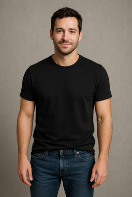 Humburg Solid Men Crew Neck Black T-Shirt