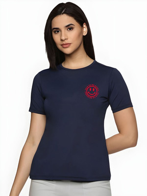 SZN Graphic Print Women Round Neck Dark Blue T-Shirt