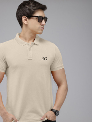 THE EG STORE Solid Men Polo Neck Beige T-Shirt